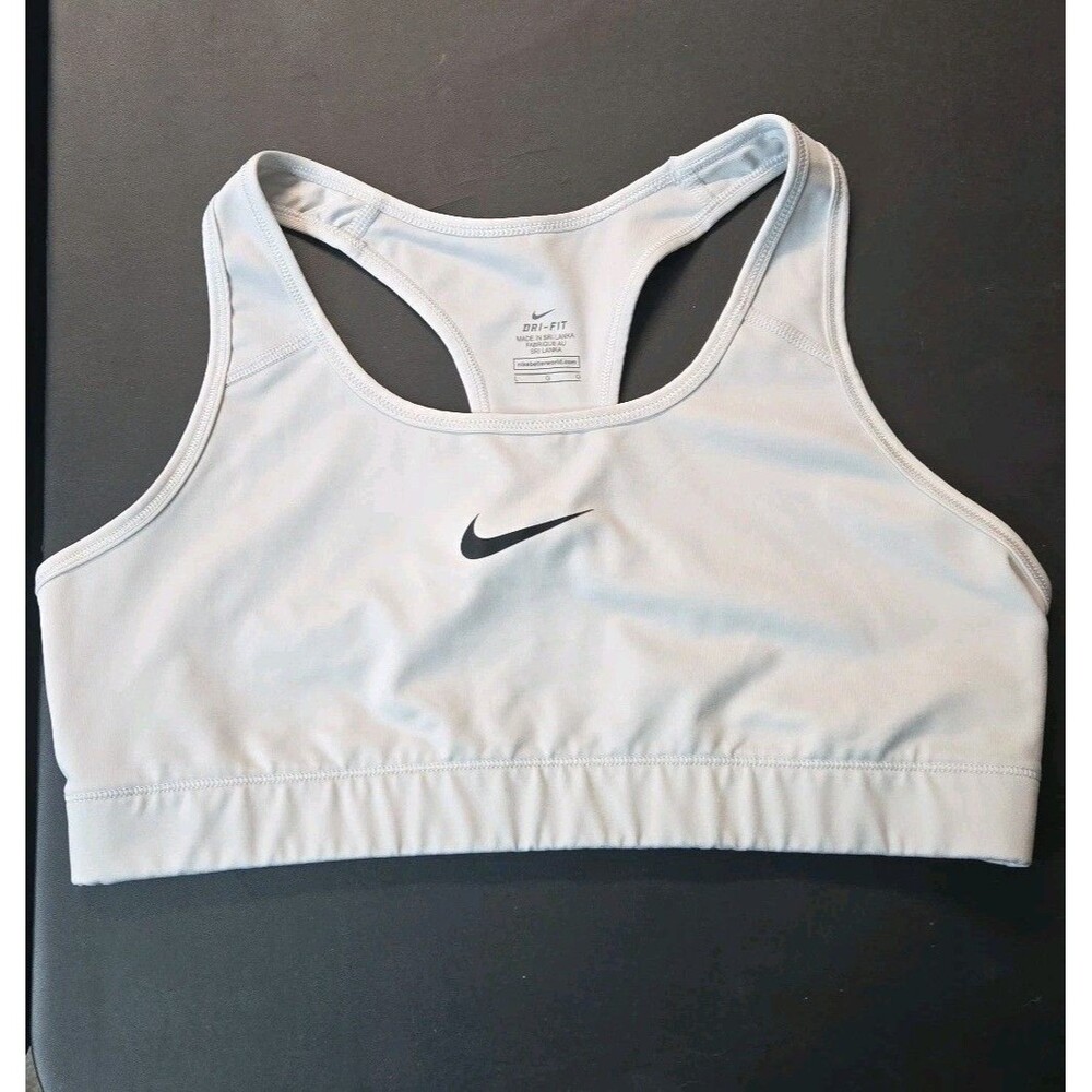 Nike Dri Fit Cropped Racer Back Tank Top Women L White Fitted Running Swoosh